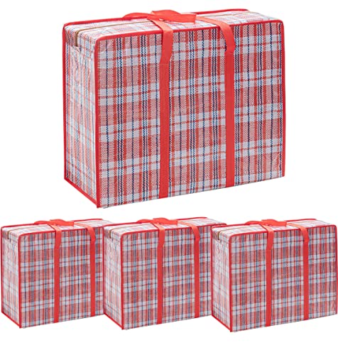 Heavy Duty Extra Large Moving Bags, 168L Oversize Organizer Storage Bags With Durable Zippers for Clothes Comforter Pillow, Waterproof Totes for Carrying Camping Bedding (Set of 4) - Red Checkered - color: Red, size: XX-Large