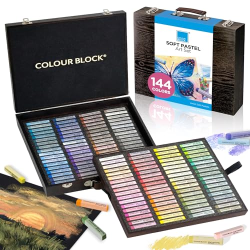 COLOUR BLOCK Soft Pastels for Artists - 144 Colors Square Chalk Pastels Set in Wooden Box - Vibrant Pigments Art Kit for Painting, Drawing, Sketching, Hobbyists. - color: 144 Colors (Wooden Box)