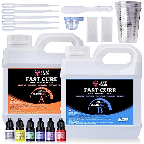 Let's Resin 72OZ Fast Curing Epoxy Resin Kit,Demold in 4 Hours | Upgrade Quick Drying & Cystal Clear Resin,Bubble Free for Craft,Art, Supplies with Dye, Cup,Stir Stick - size: Large