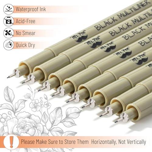 Mr. Pen- 0.2mm Micro Fine Point Pens, 8 Pack, Black Ink, Waterproof - color: Black, size: 0.2mm, 8 Pack