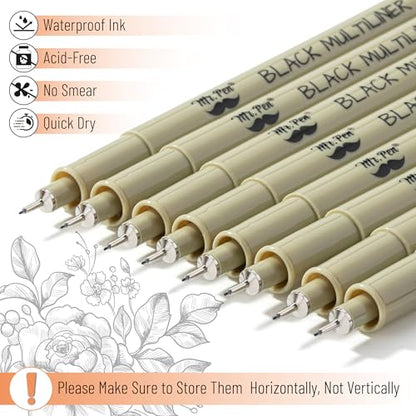 Mr. Pen- 0.2mm Micro Fine Point Pens, 8 Pack, Black Ink, Waterproof - color: Black, size: 0.2mm, 8 Pack