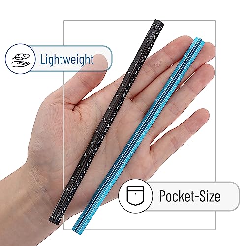 Mr. Pen- Small Architectural Scale Ruler, Aluminium, 6 Inch, 2 Pack | Black and Blue, Pocket Size Ruler, Triangle Ruler, Metal Ruler Set, Architect Scale Ruler for Blueprints - color: C. Black & Blue