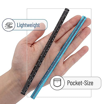 Mr. Pen- Small Architectural Scale Ruler, Aluminium, 6 Inch, 2 Pack | Black and Blue, Pocket Size Ruler, Triangle Ruler, Metal Ruler Set, Architect Scale Ruler for Blueprints - color: C. Black & Blue