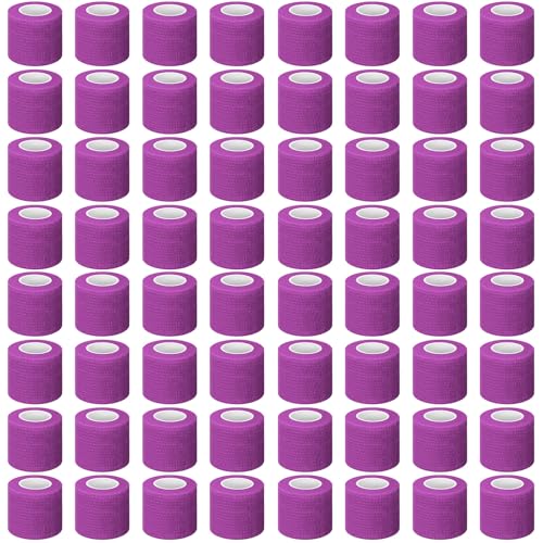 Treela 64 Pack Cohesive Bandage 2" X 5 Yards, Self Adhesive Vet Wrap | Elastic Breathable Tape for Wrist Ankle Fingers, Athletic Sports Wraps, Flexible Self Adherent Rolls, Purple Pet Care - color: Purple, size: 2 Inch X 5 Yard