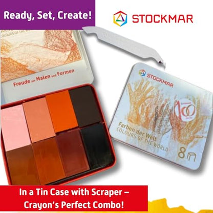 Stockmar Beewax Crayons Set of 8 Blocks, Colors of the World - Skin Tone Crayons, Waldorf Art Supplies, in tin case