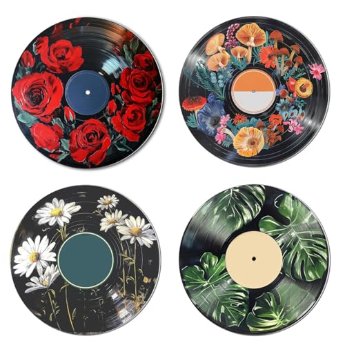 4 Pack Diamond Art Kits for Adults,Retro Vinyl Record Diamond Painting Kits | Flower 5D Diamond Dots Round Dimond Art Paintings DIY Full Drill Gem Art Craft Kit for Home Decor and Gifts 12X12 inch - color: disc flower diamond painting