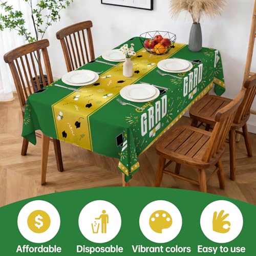 4 Pack Graduation Tablecloth 54"x108" Disposable Plastic Tablecloths Gongrats Grad Tablecover for Graduation Party Supplies (Green) - color: Graduation Green