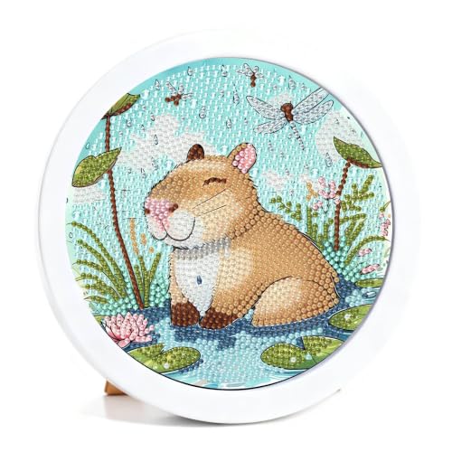bleihum Capybara Diamond Art Kits for Kids with Round Frame 8X8 inch | Small Diamond Art Painting for Kids Ages 8-12, Animals Gem Painting for Kid Girls Boys Gift Wall Decor - color: CC1163-US