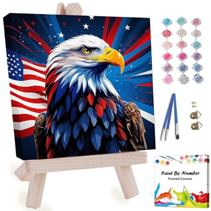 Artunion Framed Paint by Numbers Kit for Adults Beginners & Kids Ages 8-12,Flag Bald Eagle Paint by Number with Frame,American Flag Paint by Numbers Kit on Canvas 10 * 10 Inch Without Easel - color: ZXT-383-F