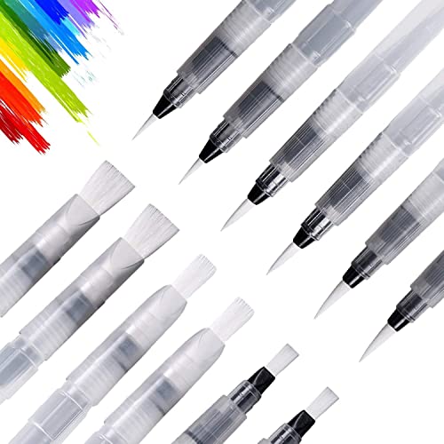 UPINS 12 Piece Water Color Brush Pen Set for Watercolor Paint Markers | Splatter-Free Shape-Retaining Nylon Tips, Artists and Hobbyists,Self-Moistening Controlled Flow,6 Assorted Varied Tip Pens - style: Style-12