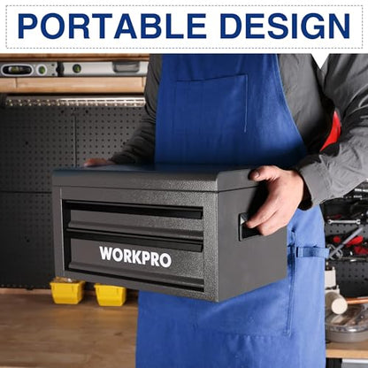 WORKPRO 15 Inch Metal Tool Box with 2 Drawers & 1 Top Storage, Heavy Duty Portable Tool Box with Handle for Garage, Office and Home, Up To 85 LBS Load Capacity - size: 15 Inch