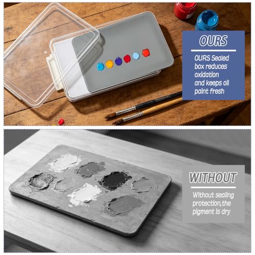 1 Pcs Neutral Grey Tempered Glass Palette for Oil Painting Paint Palette with Container & Lid & Sponge Keeps Paint Fresh for Artist DIY Color Mixing Travel Outdoor