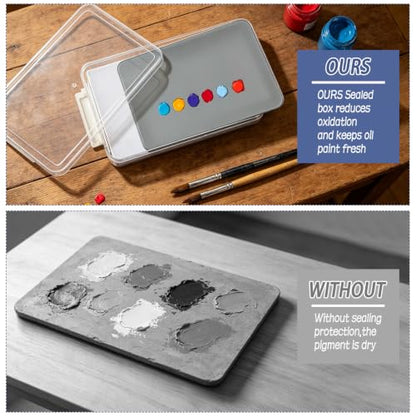 1 Pcs Neutral Grey Tempered Glass Palette for Oil Painting Paint Palette with Container & Lid & Sponge Keeps Paint Fresh for Artist DIY Color Mixing Travel Outdoor