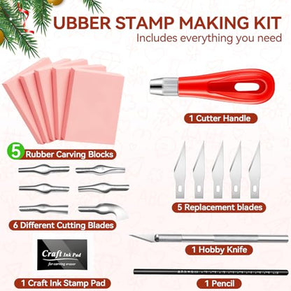 WAYCOM 5-Pack Linoleum Blocks for Printmaking: Linocut kit with Tools & Ink - 4x6 Rubber Carving Blocks - Art Craft Supplies for Beginners & Hobbyists - Gifts for Christmas/Birthday/Art Enthusiast - color: 5 Rubber Blocks + Carving Tool Kit