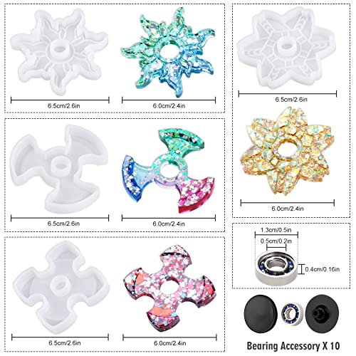 NiArt Fidget Spinner Silicone Resin Mold Kit, 4 Molds, 10 Bearings Set - size: 4 Molds (C) + 10 BLACK Bearings