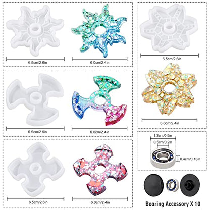 NiArt Fidget Spinner Silicone Resin Mold Kit, 4 Molds, 10 Bearings Set - size: 4 Molds (C) + 10 BLACK Bearings