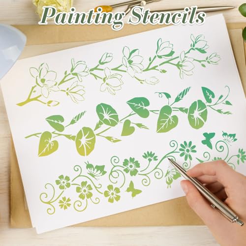 Flower Stencils for Crafts Reusable 16Pcs Stencils(11.8X2.9 inch)