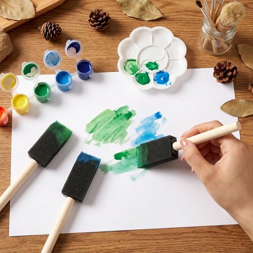 5 Pcs Foam Paint Brushes, 1" Sponge Paint Brush with Wood Handle, Sponge Brushes for Painting DIY Craft Varnishes Painting and Cleaning
