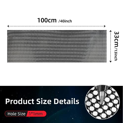 AggAuto Universal 40"x13" Car Grill Mesh 1mm Round Hole Black | PVC Coated Stainless Steel Automotive Grille Insert Bumper, One of the Most Multifunctional Shape Grids 100x33cm - size: 1mm Round Hole - Black - PVC Coated 304SS