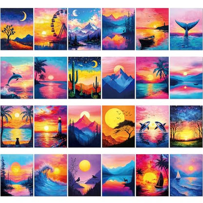 Sherr 24 Pcs Pre Drawn Canvas for Adult, Multiple Sceneries, 8 x 10 Inch - size: 8 x 10 Inch, style: Multiple Sceneries