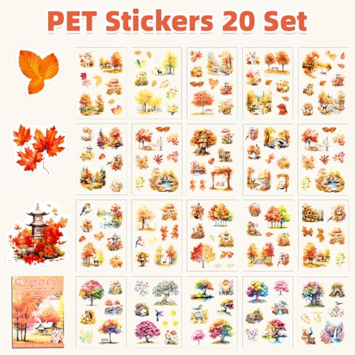 Autumn Filled The Garden Sticker Scrapbooking Supplies for Junk Journal, 20 Sheets PET Stickers - Vintage Journaling Stickers, Ephemera Sticker Book Pre Cut(TZ-009-003) - style: Autumn Filled The Garden