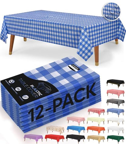 Utopia Kitchen Plastic Table Cloth Disposable [Blue Check, 12 Pack] | Rectangle Tablecloth Waterproof Stain Resistant Party Table Cover - color: Blue Check, size: 54X108 Inch - 12PC