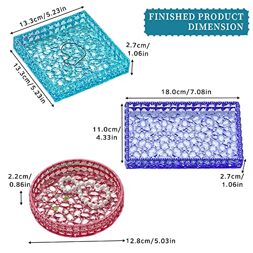 3PCS Diamond Resin Tray Mold with Edges, Silicone Tray Molds for Resin Casting, Square Rectangle Round Epoxy Mold DIY Jewelry Plate Box Candle Holder Container Art Craft Making Supplies - color: 3pc Diamond Trays