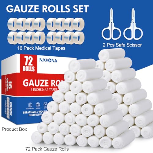 Navona 72 Pack Gauze Rolls, 4 in x 4.1 Yards - color: Pack of 72