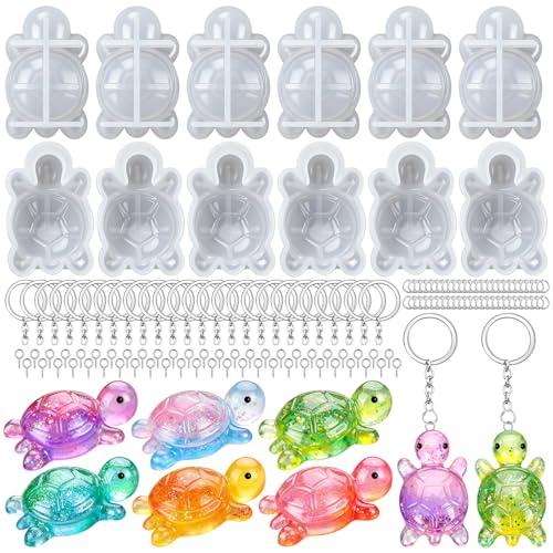 12 PCS Mini Turtle Resin Molds, Little Turtle Molds | with 12 Pcs Key Ring Accessory, Epoxy Resin Casting Mold for Home Decoration - color: Mini Turtle white