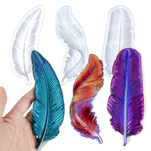 Wehous 3PCS Feather Resin Mold 3D Feather Shape Silicone Molds for Epoxy Resin Casting Concrete Wall Hanging Keychain Jewelry Pendant Decor Mould DIY Art Craft Halloween Christmas Home Decor