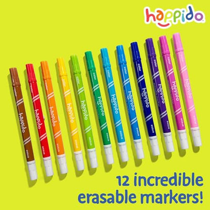 Happido Double-Sided Erasable Markers for Kids, Set of 12 - style: 12 Count - Erasable Double Ended
