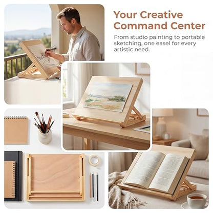 Tabletop Easel, Adjustable & Portable Desktop Art Stand, 13”x9” Solid Pine Wood Drawing Board for Painting, Drawing Canvas & Sketchbooks, Perfect for Adults & Artists