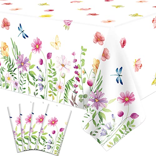 4 Pack SPring Floral Tablecloth Wild Flowers Table Cloth Plastic Spring Floral Table Cloth Flower Disposable Table Cover for Flower Wedding, Babyshower, Birthday Party Decorations 51 x 86 Inches - color: Flower-tb