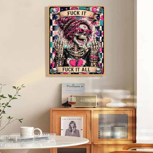 Skull Diamond Art Kits for Adults Funny Diamond Painting Kit for Beginner | Pink Cute Skeleton 5D DIY Diamond Dots Full Drill Crafts for Gem Art Dot Art for Adults Home Wall Decor for Teens 12x16 in - color: DP04821