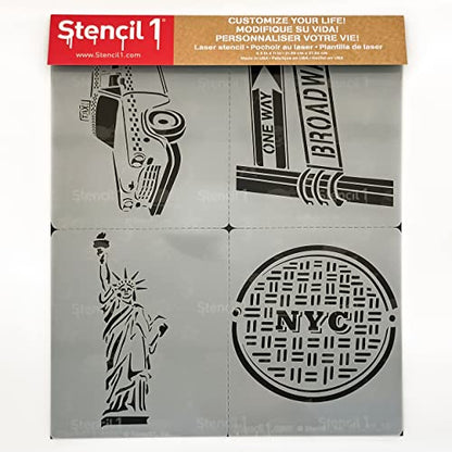 NYC Stencil 4 Pack 8.5" x 11" New York City Landmark Painting | Reusable Mylar DIY Designs for Walls Furniture Canvas Bags Shirts Arts Crafts Taxis Statue of Libery Broadway
