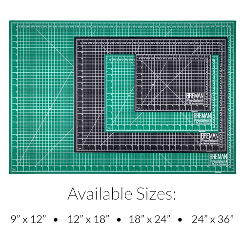 Breman Precision 9x12 Inch Self Healing Cutting Mat – 2-Sided 5-Ply PVC Green/Black Cutting Mats for Crafts, Sewing, Quilting & DIY Projects with Durable Non-Slip Surface & Precise Grid Lines - color: Green/Black, size: 9x12