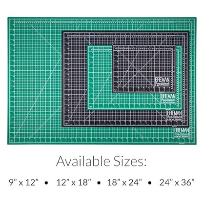 Breman Precision 9x12 Inch Self Healing Cutting Mat – 2-Sided 5-Ply PVC Green/Black Cutting Mats for Crafts, Sewing, Quilting & DIY Projects with Durable Non-Slip Surface & Precise Grid Lines - color: Green/Black, size: 9x12