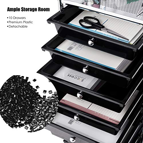 Happygrill 10-Drawer Storage Cart, Utility Cart with Removable Drawers & Metal Frame, Rolling Storage Cart with Lockable Wheels for Home, Office, Black - color: Black