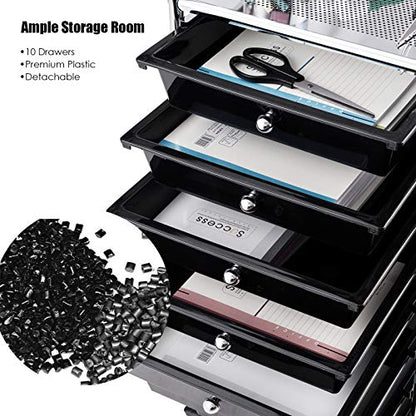 Happygrill 10-Drawer Storage Cart, Utility Cart with Removable Drawers & Metal Frame, Rolling Storage Cart with Lockable Wheels for Home, Office, Black - color: Black