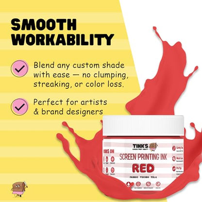 Tinks Screen Printing Ink - Red - 8 oz. | Water-Based Fabric Ink - Screen Printing, Stenciling, Tote Bags & Fabric Stamping - Non-Toxic, No Harsh Fumes - 8 oz. - color: Red