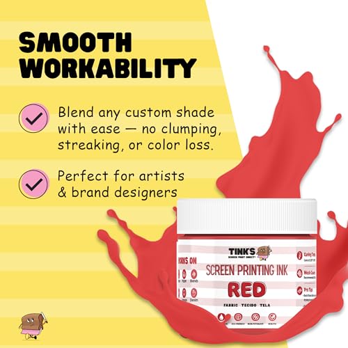 Tinks Screen Printing Ink - Red - 8 oz. | Water-Based Fabric Ink - Screen Printing, Stenciling, Tote Bags & Fabric Stamping - Non-Toxic, No Harsh Fumes - 8 oz. - color: Red