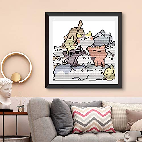 ITSTITCH Stamped Cross Stitch Kits for Beginners Full Range of Cross Stitching Preprinted Pattern for Kids or Adults, DIY Needlepoint Starter Kits (The Lovely Cats 12.6x11 inch) - color: The lovely cats 12.6x11 inch