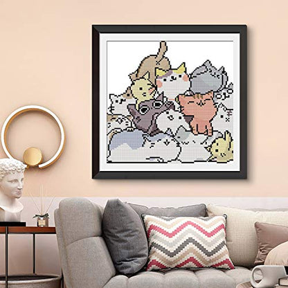 ITSTITCH Stamped Cross Stitch Kits for Beginners Full Range of Cross Stitching Preprinted Pattern for Kids or Adults, DIY Needlepoint Starter Kits (The Lovely Cats 12.6x11 inch) - color: The lovely cats 12.6x11 inch