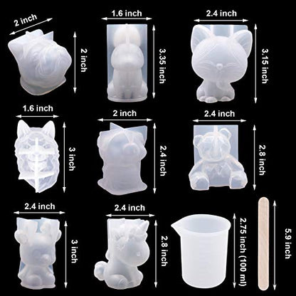 EuTengHao 20Pcs 3D Animal Resin Molds Tools Set Includes 8 Resin Casting Molds Large Clear Epoxy Silicone Molds 2 Measurement Cup 10 Wood Sticks for Resin Craft DIY
