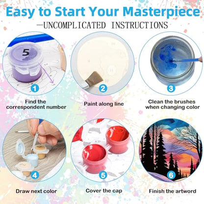 EggSun 6 Pack Framed Paint by Numbers Kit for Adults,Beginners with Wooden Easel,DIY Acrylic Oil Painting Paint by Numbers Kits on Canvas for Home Decor(Moon Mountain Lake Landscape,8x12Inch) - style: Moon Mountain Lake Landscape