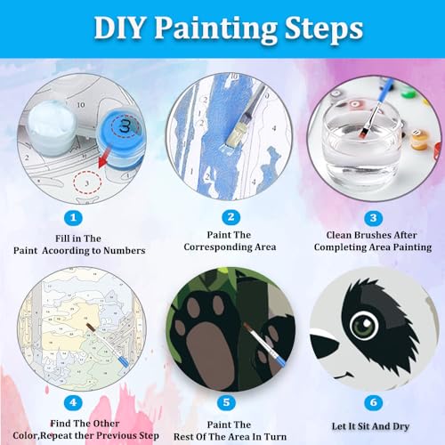 Artunion Framed Paint by Numbers Kit for Adults Beginners & Kids Ages 8-12,Panda Bear Paint by Number with Frame,Cute Animal Paint by Numbers Kit on Canvas 10 * 10 Inch Without Easel - color: ZXT-321-F