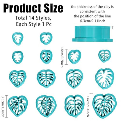 ORIGACH 14 Pcs Monstera Leaves Clay Cutters Set | Leaves Shape Tropical Plants Themed Polymer Clay Cutters for Earring Jewelry Making - style: Monstera Leaves