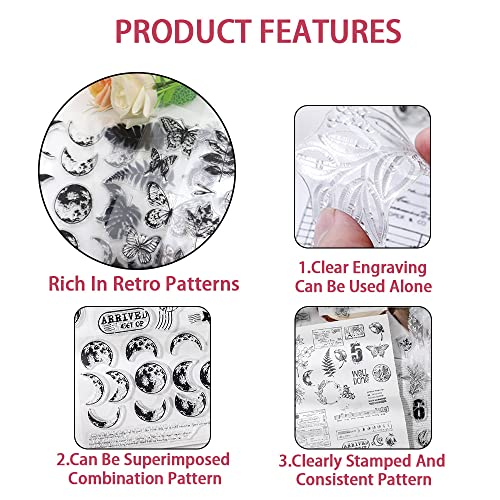 4 Themes 53Pcs Clear Stamps, Retro Rubber Clear Stamp, Transparent Silicone Stamps Seal for DIY Scrapbooking Card Making Decoration, Style B - style: Style B