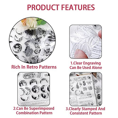 4 Themes 53Pcs Clear Stamps, Retro Rubber Clear Stamp, Transparent Silicone Stamps Seal for DIY Scrapbooking Card Making Decoration, Style B - style: Style B