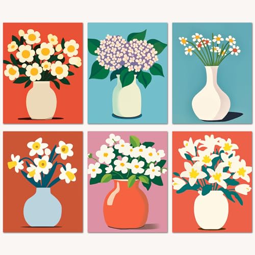 Bougimal 6 Pack Paint by Numbers Kit for Beginners, 11" W x 14" L Flower Vase 4 DIY Acrylic Paint Set on Canvas Without Frame in Box, Kids Paint by Numbers Kits for Home Decor & Birthday Gift - color: Flower Vase 4, size: 11" W x 14"L